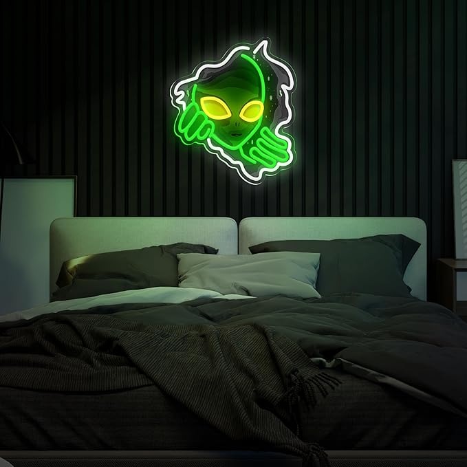 Green Alien Neon Sign USB Powered Alien LED Neon Light Signs for Man Cave Bedroom Game Room Bar Pub Party Home Decor Fantasy Gifts for Alien Fans, Teenage Boys, Kids
