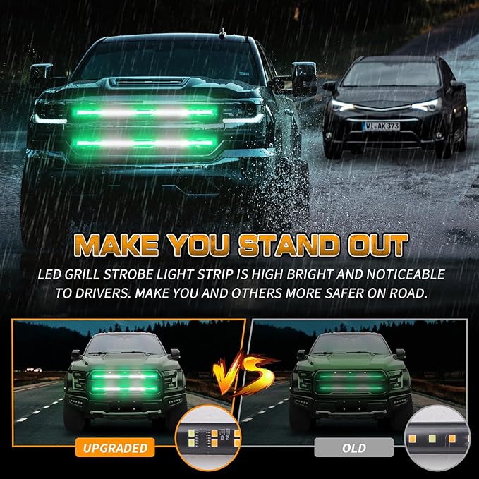 XRIDONSEN 2PCS 30 inch Green White Grill Emergency Lights Strip 360 LED Truck Tailgate/Rear window/Grill Strobe Lights Warning Hazard Safety Caution Lights for Tow Plow Trucks Firefighter Vehicles POV