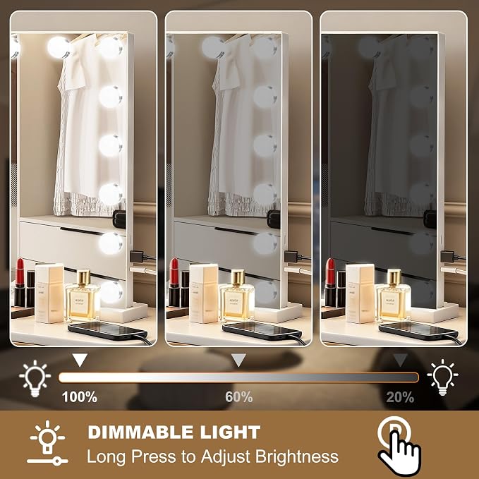 Ratsamee Hollywood Vanity Mirror with Lights, 17 Dimmable Bulbs, 3 Color Lights,Make Up Lighted Mirror, Aluminum Metal Frame, USB Charging Port（28" x 20"）