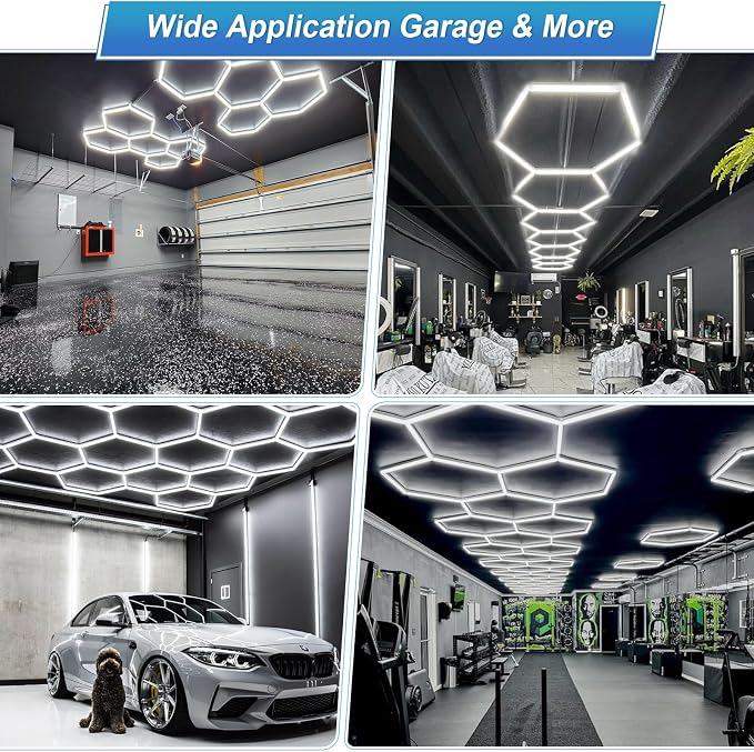 LZHOME Hexagon Garage Light: Upgraded 10-100% Dimmable LED Garage Hexagon Lights, 48 Packs LED Light, 52800LM Super Bright Hexagon Lights for Garage Gym Basement Hair Salon