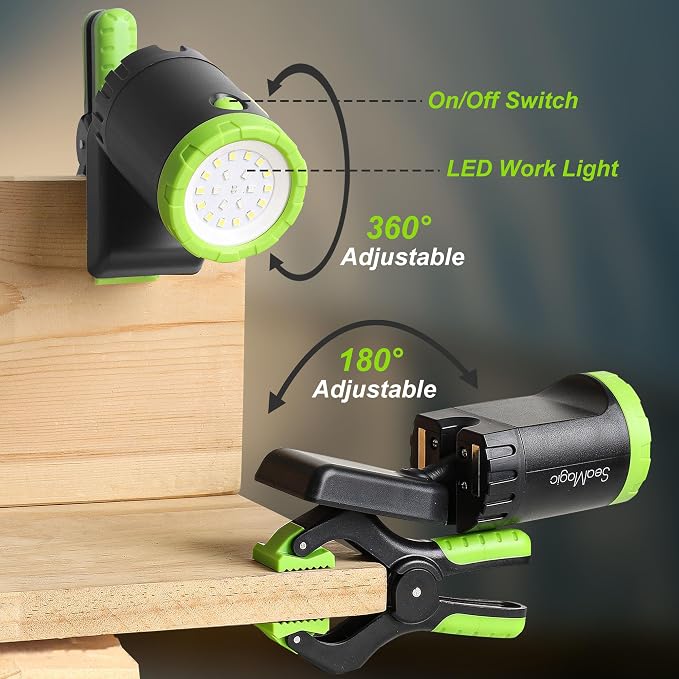 4-Pack Rechargeable LED Clamp Work Light, Magnetic Base & Clamp | 360°Adjustable Spotlight, Clip Light for Garage, BBQ, Car Repair, Household & Emergency Use
