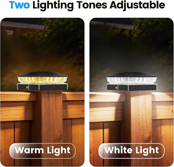 Solar Post Cap Lights 2 Pack, Post Lights for 4x4 Wood/Vinyl Posts | 4x4 Fence Post Solar Lights, IP65 Waterproof, 10-12 Hours Upgraded Warm/Cool White Glow for Garden/Patio/Porch - Inky Black