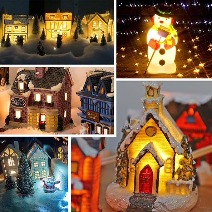 Accessory Cord with 5 LED Night Light Bulbs - C7 Christmas Village Light Accessory Cord - C7 Bulb 2700K Warm White with Spare Fuse for Holiday Decoration Craft Village House Decoration