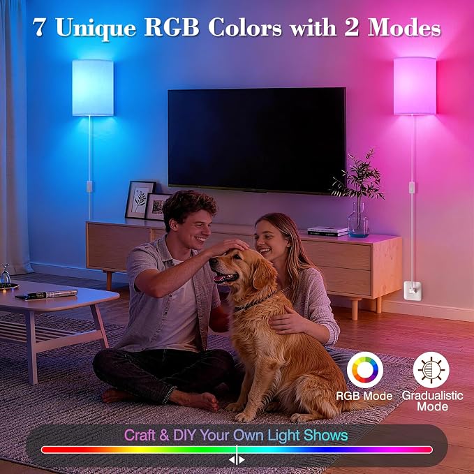 Plug in Wall Sconces Set of Two: Wall Lights with 7 RGB Colors - 3 Color Temperature Wall Mount Lamps with Remote - Fabric Linen Wall Sconc for Bedroom Living Room & Hallway- Indoor Corded Wall Sconce | 3 Color Temperature Wall Mount Lamps with Fabric ...