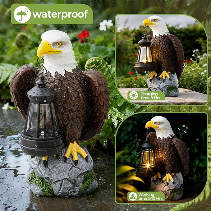 YDKOJGW American Bald Eagle Garden Statue with Solar Light,Outdoor Decor Sculpture,Perfect for Patio,Yard,Porch,Balcony,Distinctive Bald Eagle Home Decor,250 Anniversary USA Gift for Men Father