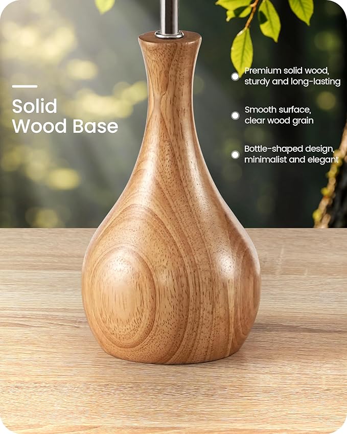 Small Table Lamp, Wood Desk Lamp with Beige Linen Lampshade & Natural Wood Bottle-Shaped Base, Modern Bedside Lamp with Cable, E26 Base, Bulb Not Included, for Bedroom, Kid's Room, ME09TL05