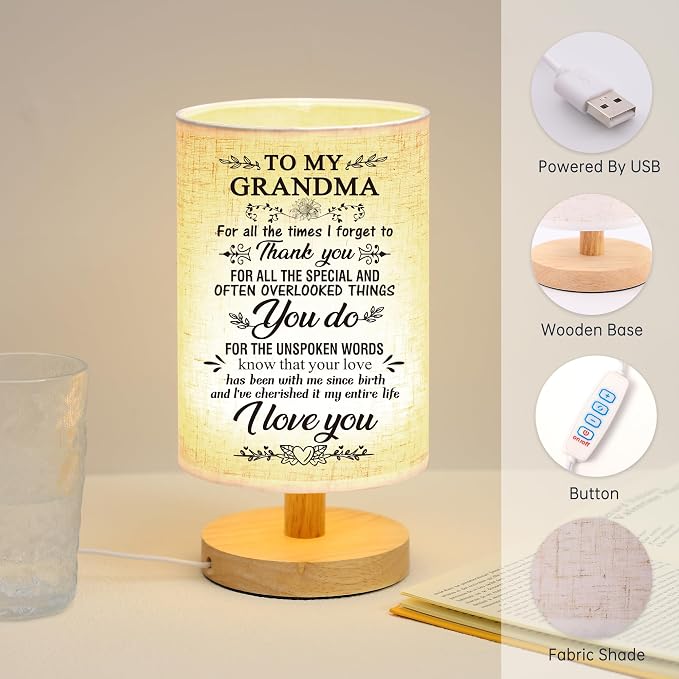 WSYEAR Grandma Anniversary Birthday Gifts from Grandchildren-Table Lamp Gifts for Grandma Birthday Best Grandmother Gifts for Bedroom