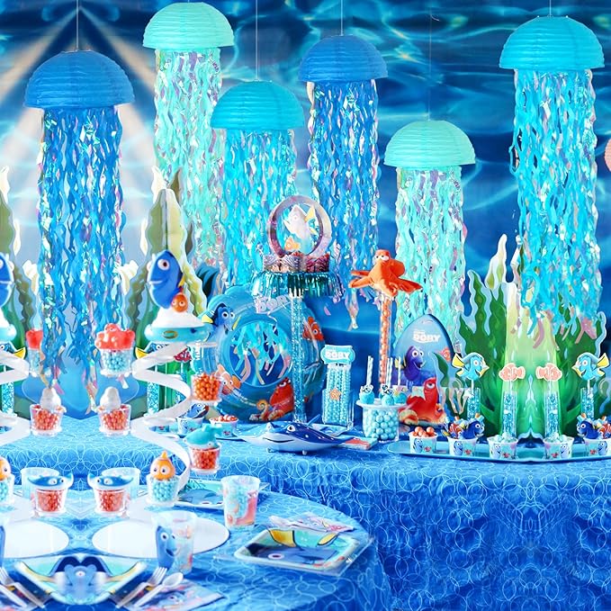 ADLKGG 10" Jellyfish Paper Lanterns Lamps - Gradient Blue Under the Sea Party Decorations for Mermaid Theme Birthday, Beach Baby Shower, Pre-Assembled Classroom & Ocean Decor, 6 PCS
