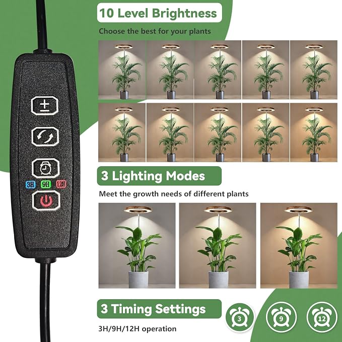 Wood Grain Grow Lights for Indoor Plants Plant Growing Lamp, Full Spectrum Plant Lights for Indoor Growing (Wood Color Without Base, 1 Pack)