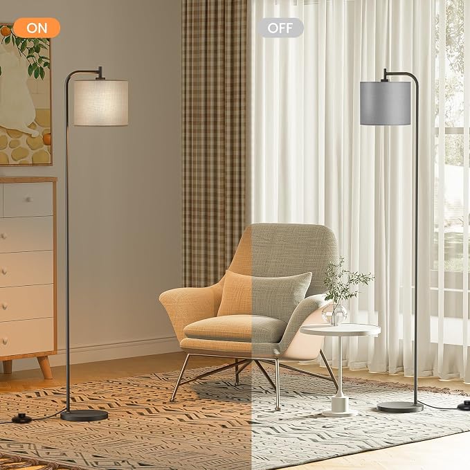 Floor Lamp for Living Room, Tall Standing Lamp with Linen Shade | Dimmable with Remote Control, 3 Color Temperatures, 9W LED Bulb Included, Ideal for Bedroom, Office and Reading Corner