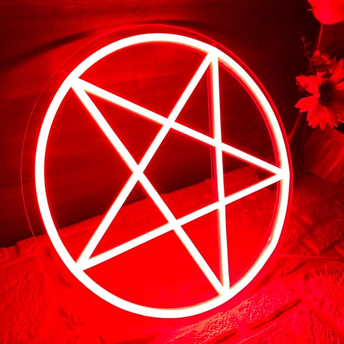 Allball Satanic Pentagram Neon Sign, Halloween Neon Light LED Gothic Pentagram Sign USB Powered Dimmable, for Halloween Party Game Room Home Bedroom Dorm College(13 * 13 In)