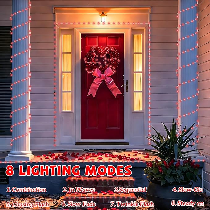 YEGUO Solar Rope Light Outdoor Waterproof, 66ft 200 LED Red String Lights, 8 Modes Tube Christmas Lights in Clear Thin Tube