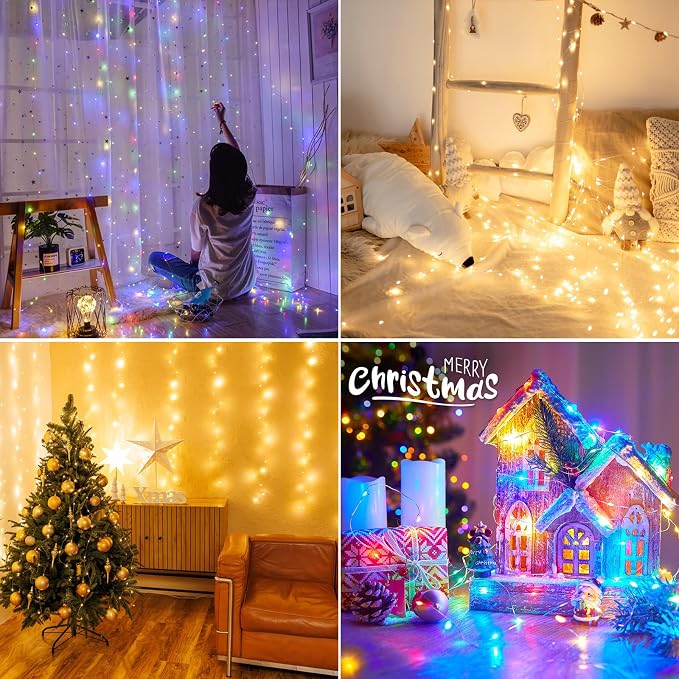 4Pack Fairy Lights Battery Twinkle Lights Remote Warm White & Multicolor | Total 80FT 240LED String Light, Timer & 8 Modes, Memory, Dimmable, Waterproof Battery Lights Indoor Outdoor Christmas Decor