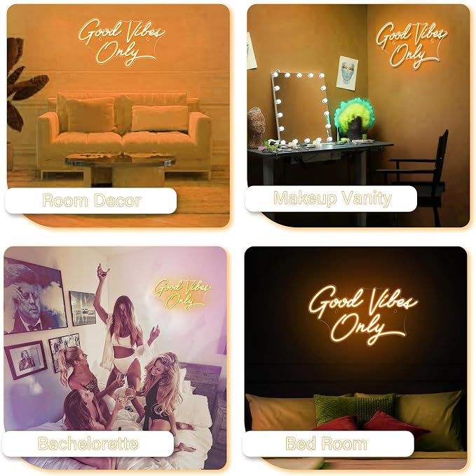 Kavaas Good Vibes Only Neon Signs for Wall Decor 17.7" x 9.9" | Warm White Good Vibes Only LED Sign for Bedroom, Party, Bar, Salon - Best Gifts for Birthday, Christmas
