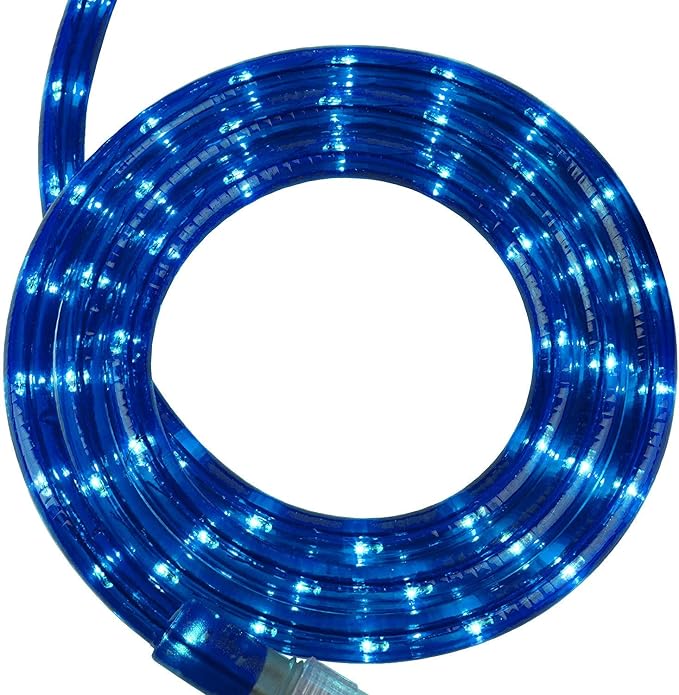 Wintergreen Lighting 18' 216-Bulb Commercial Grade Incandescent Blue Rope Light Kit – Light Rope Outdoor, Christmas Light – Includes Clips and Power Cord, 120V, ½ Inch, 2-Wire