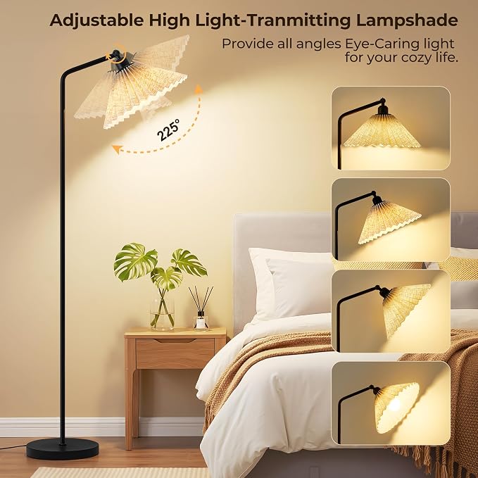 Floor Lamps for Living Room & Bedroom, 63" Modern Tall Standing Lamp, 3CCT | Rustic Pole Lamps for Home Office, Classroom, Bedside, Pleated Lampshade, Foot Switch, Easy Assembly (Bulb Included)