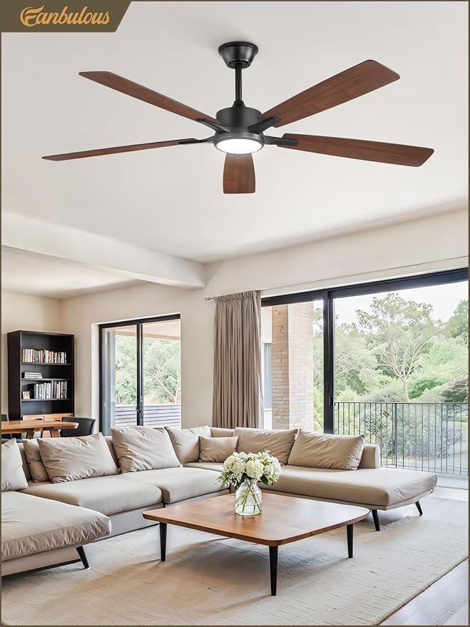 Fanbulous 60 Inch Ceiling Fans with Lights and Remote, Black | Stepless Color Temperature Change & Dimmable 20W LED Ceiling Fan, 6 Speeds Reversible Quiet DC Motor, for Bedroom Living Room