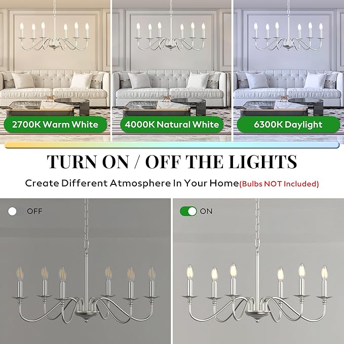 6-Light Farmhouse Chandelier 28'', Rustic Industrial Kitchen Island Pendant Lighting Fixture, Vintage Candle Ceiling Light for Dining Room, Living Room, Entryway, Bedroom-Brushed Nickel