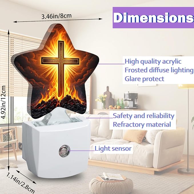 Easter Cross Night Lights Plug Into Wall,Fire Stone Dusk to Dawn Light Sensor Night Light for Kids, Energy Efficient Sleep Friendly Lamp for Bedroom Bathroom Nursery