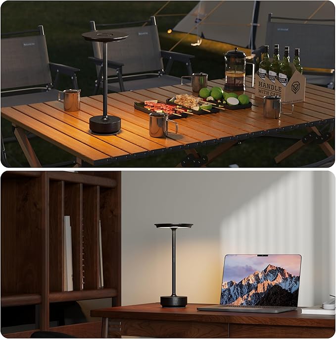 TBBGA 2 Pack Rechargeable Table Lamps Cordless, 5000mAh Outdoor Table Light | 3 Color Stepless Dimming Portable LED Table Lamp with Memory Function, for Home/Dinner/Patio/Restaurant.(Diamond Black)