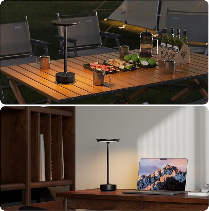 TBBGA 1 Pack Rechargeable Table Lamps Cordless, 5000mAh Outdoor Table Light | 3 Color Stepless Dimming Portable LED Table Lamp with Memory Function, for Home/Dinner/Patio/Restaurant.(Diamond Black)
