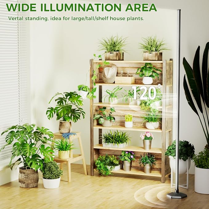 2PCS Grow Lights for Indoor Plants with Timer, 384 LEDs 42W Vertical Full Spectrum Grow Light 65 Inch Standing Grow Lights 3 Light Modes 5-Level Dimmable Wide Coverage