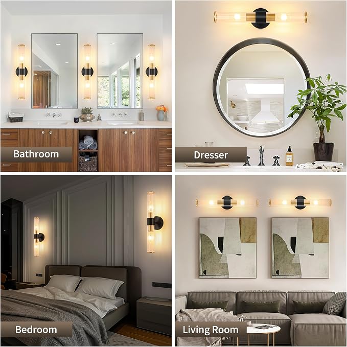Black Gold Battery Operated Wall Sconces Set of 2, Rechargeable Wall Lights with Dimmable Remote Control, 20“ Modern Sconces Wall Decor, Wireless Wall Lamp for Bedroom, Living Room (Bulbs Included)