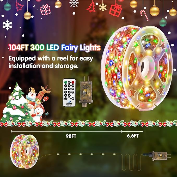 KNONEW 100FT 300 LED Outdoor Fairy Lights Plug in, Christmas Fairy Lights Outdoor Waterproof 8 Modes Memory Times for Wedding Bedroom Walls Garden Trees Decoration(Multicolor)