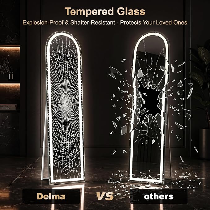 LED Arched Full Length Mirror, 56"x16" Full Body Mirror with Lights, Dimmable & 3 Color Lighting, Standing/Leaning/Wall Mounted Vanity Mirror for Bedroom, Dressing Room, Living Room