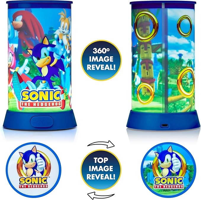 Wow Stuff! Light Revealers Lamp - Sonic The Hedgehog - 7.5" Night Light, 360 Image Scene & Character Reveal, Auto-Off, Illuminating Kids Room Decor