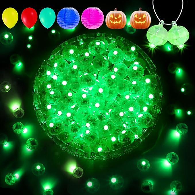 Aogist 100Pcs Green Balloon Lights with Hook,Long Standby Time,Waterproof Mini Light for Birthday Party Wedding Christmas Halloween Easter Decorative (Flash)