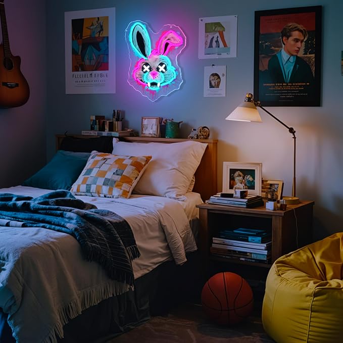 Bunny Neon Sign, Rabbit Neon Signs for Wall Decor, Dimmable Acrylic Neon Lights for Room Bedroom Game Room Club Bar Party Decorations, Perfect Gifts