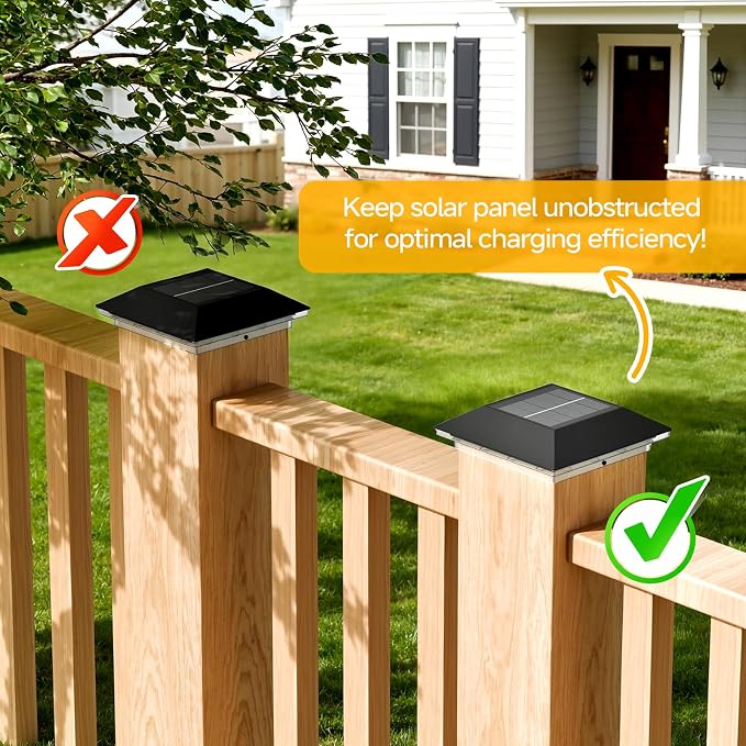 8 Pack 4x4 Solar Post Light, 3 Modes Wooden Vinyl Fence Cap, Black | 3 color temperatures, Waterproof LED Solar Post Lights, Patio Porch Decor, Only Fit Two True Size Post: 3.5''x3.5'', 4''x4''