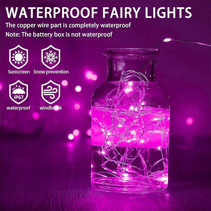 24 Pack Pink Fairy Lights Battery Operated, 7ft 20 LED Mini String Twinkle Lights for Valentine's Day Easter Christmas Halloween Mason Jars Centerpiece Table Decorations (24, Pink)