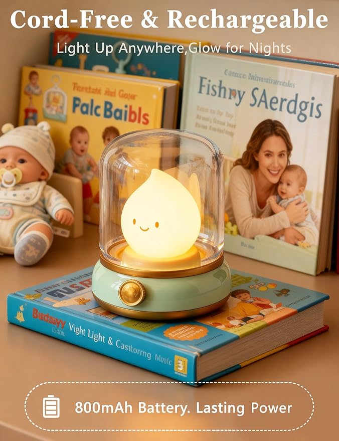 Cute Flame Kids Night Light, Rechargeable Lamp, Timer, Cozy Gift | Battery Night Light, Dimmable, kerosene Lamp, Desk Lamp Cute, Bedside Light, Portable, Kids Lantern, Nursery lamp, Ghost