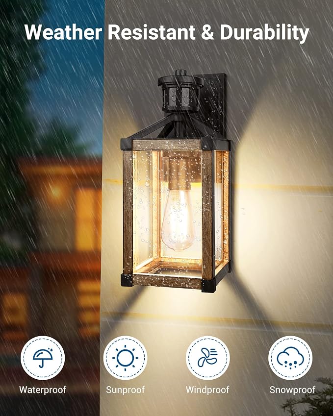 DEWENWILS Motion Sensor Outdoor Wall Lights, Dusk to Dawn Farmhouse Light | Clear Glass, Open Bottom, 3 Modes, 33FT Detection Range, 140° Sensing Angle, E26 Socket, Ideal for Doorway Garage Patio