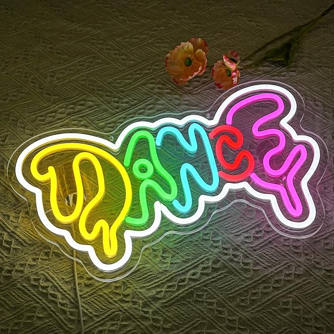 Dance Neon Sign for Wall Decor Colorful Dripping Letter Neon Light Music Neon Light Sign Dance Led Light Sign for Dancing Party Club Bar Accessories