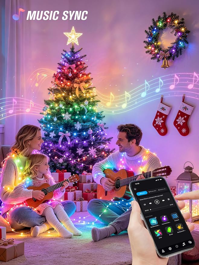 JMEXSUSS Smart RGB Fairy Lights, 33FT 100 LED Color Changing String Lights | USB Lights for Bedroom Christmas Party Wedding Classroom Decor, Copper Wire, APP & Voice Control, Music Sync, Group Control