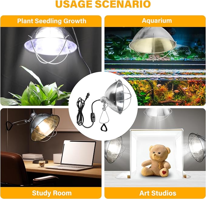 Simple Deluxe Clamp Lamp Light Socket with 10.5 Inch Aluminum Reflector and Bulb Guard, Suit for Max 250 Watt Lamp (No Bulb Included) with 18/2-Gauge 6 Feet Cord, 1-Pack