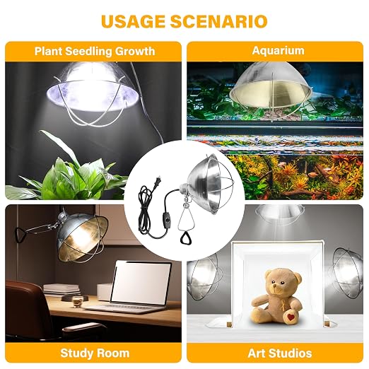 Simple Deluxe Clamp Lamp Light with 10.5 Inch Aluminum Reflector and Ceramic Base, 250-Watt E26 Socket (no Bulb Included) 6 Feet 18/2 SJT Cord, 1-Pack