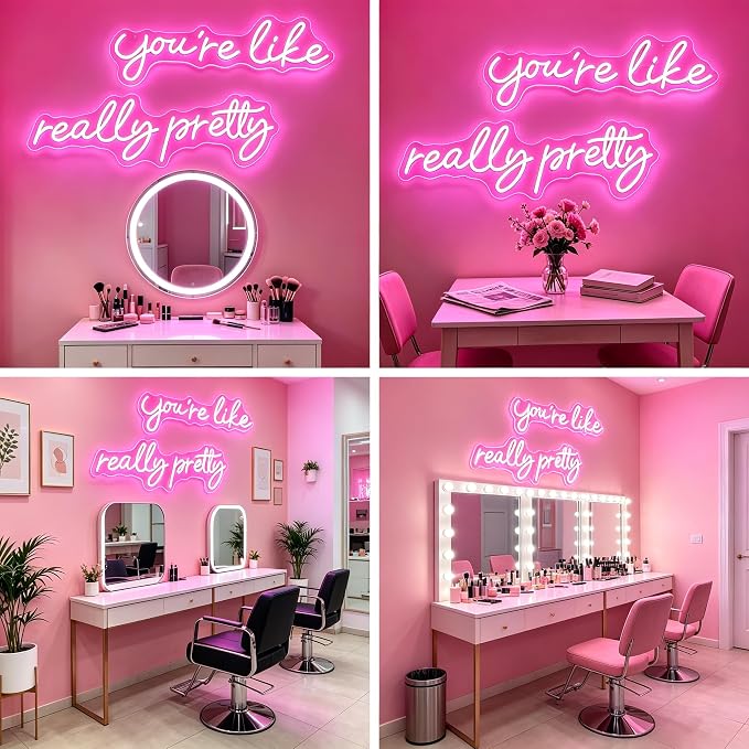You're Like Really Pretty Neon Signs for Wall Decor, 56.34" Pink Light | Neon Signs for Wedding Engagement Party Decor, Dimmable Light Up Sign for Bedroom Bar Pub Club, Birthday Wall Decorations
