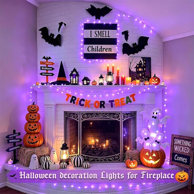 JMEXSUSS USB 100 LED Purple Fairy Lights Plug in | 33Ft, Purple Halloween Lights with Remote, 8 Modes Christmas Lights for Bedroom Tree Indoor Car Decorations