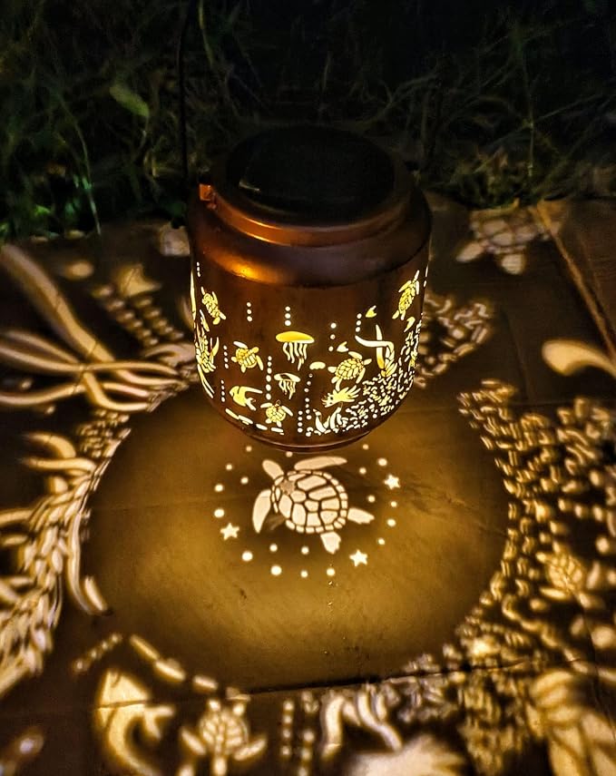 Turtle Solar Outdoor Waterproof Lantern Garden Decor Birthday Gifts for Women Mon Grandma Metal Hanging Solar Lights Outside LED Lanterns for Yard Patio Lawn Pathway Landscape(Turtle)