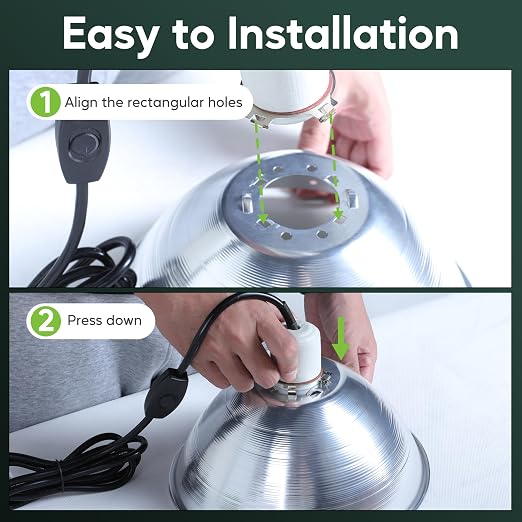 HealSmart 10.5" Clamp Light Socket and Bulb Guard, 250-Watt Maximum with 6 Feet 18/2 SPT-2 Cord, Aluminum Reflector E26 (no Bulb Included), for Reptiles and Plants Growing, (Pack of 1)