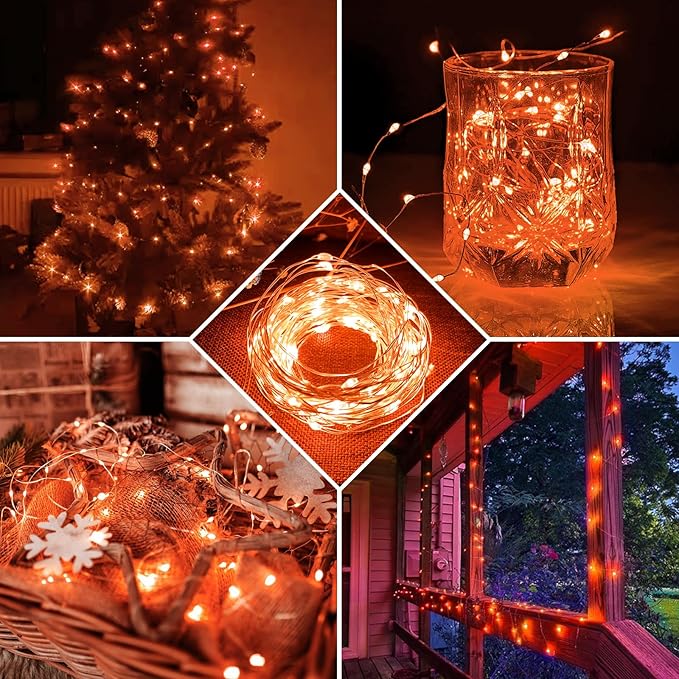 100 Pack Fairy Lights 7Ft 20 LED Twinkle String Lights Battery Operated Waterproof Firefly Starry for Mason Jar Party Wedding Christmas Valentines Day,Orange