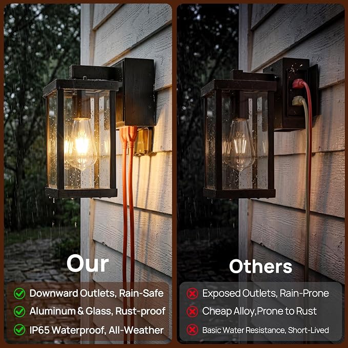 Porch Lights with GFCI Outlets Dusk to Dawn Outdoor Wall Lights Waterproof Exterior Lighting Fixtures Modern Outside Lights Wall Mount for House Patio Garage,11.8''H,1PC