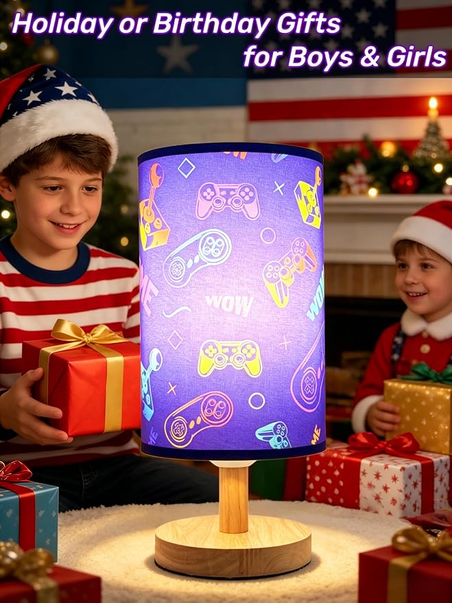 Video Game Table Lamp,Gaming Lamp for Bedroom Boys Gaming Lights,3 Colors Mode Nightstand Night Light with Cartoon Lampshade Kids LED Desk Lamp for Home Gamer Room Decor Gifts for Gamers