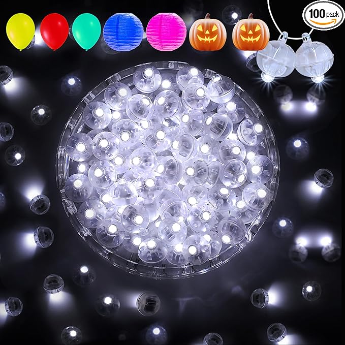 Aogist 100Pcs Balloon Lights with Hook,Long Standby Time,Waterproof Mini Light for Birthday Party Wedding Christmas Halloween Easter Decorative (Steady, Cool White)