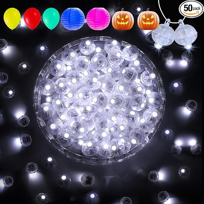 Aogist 50Pcs Balloon Lights with Hook,Long Standby Time,Waterproof Mini Light for Birthday Party Wedding Christmas Halloween Easter Decorative (Steady, Cool White)
