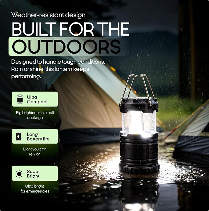 MalloMe LED Camping Lantern, Battery Powered Lanterns for Power Outages, Portable Hanging Collapsible Camping Lights for Outdoor, Home, Emergency, Hurricane Lamp Survival Outage Light 3 x AAA Operated